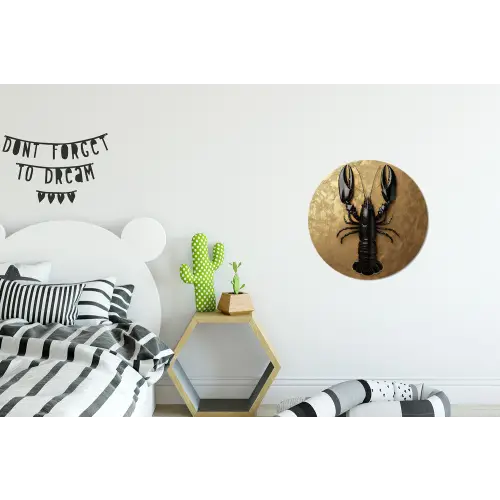 Kreeft - Zwart - Goud - Luxe Wandcirkel aluminium klein -kinderkamer
