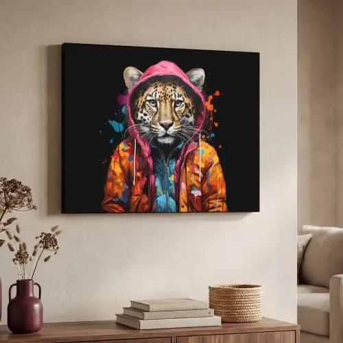 Graffiti - Luipaard - Zwart - Jas Textielframe zwart klein -sfeer3