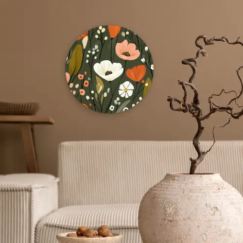 Bloemen - Illustratie - Groen Wandcirkel plexiglas klein -sfeer1
