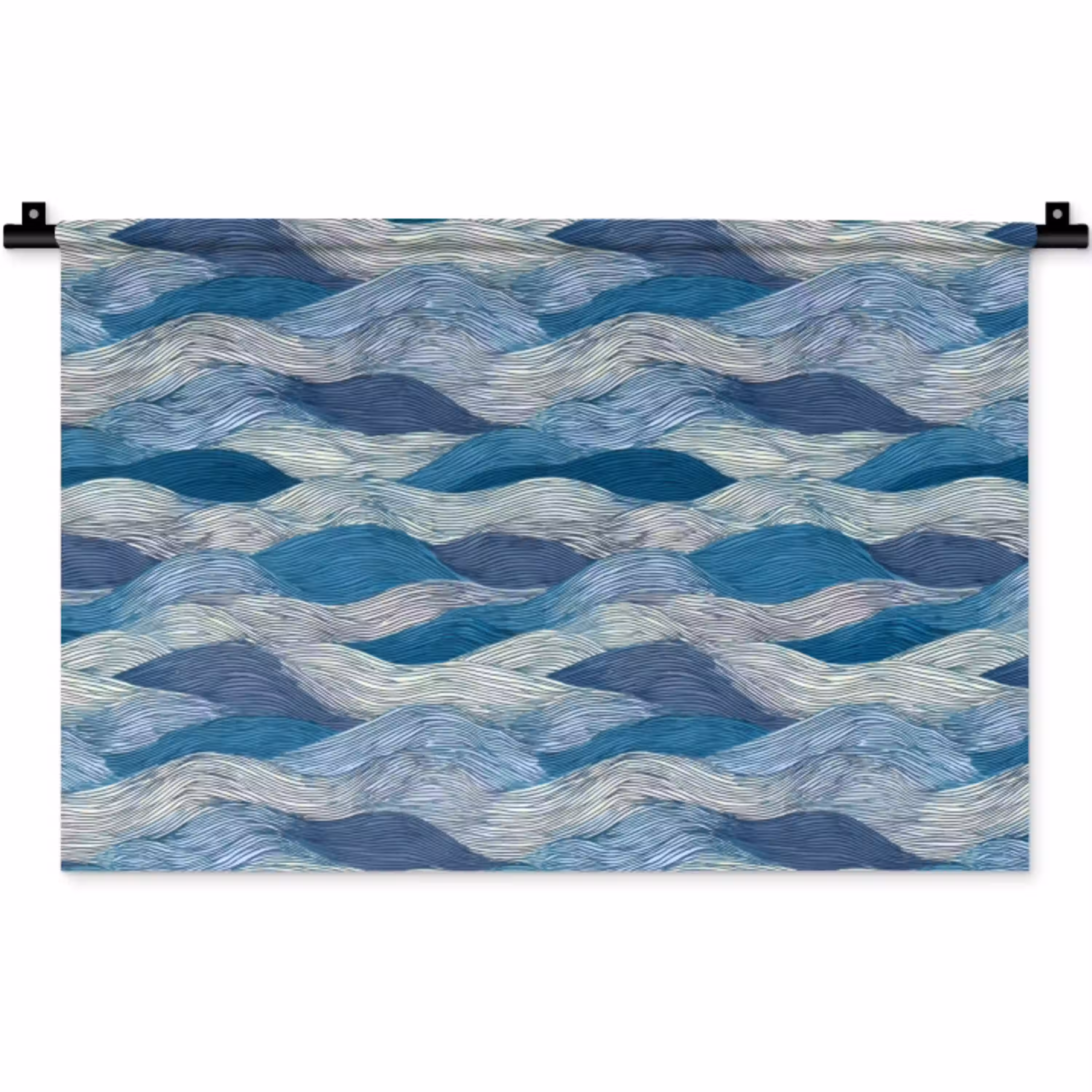 Getekend - Blauw - Wit - Golvend - Streepjes Wandkleed katoen klein 269 -zz3d