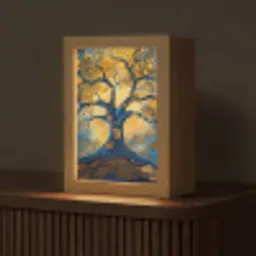Boom - Levensboom - Blauw - Goud Light Box met kabel (Tafellamp) klein -z3d_website