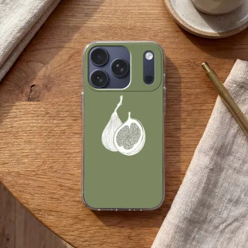 Vijgen - Minimalistisch - Getekend - Mosgroen Telefoonhoesje iPhone 17 Pro klein -sfeer1