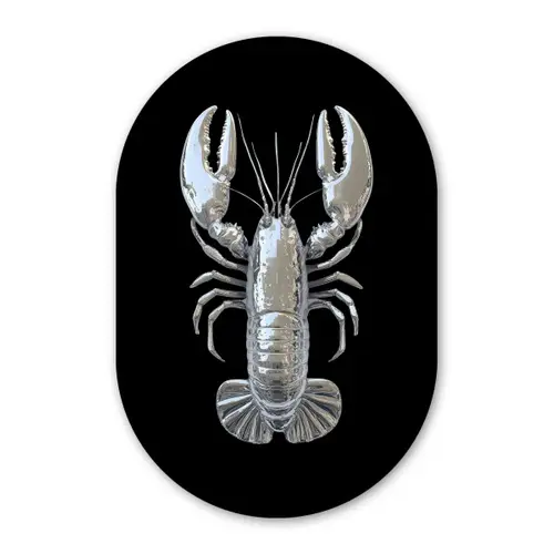 Kreeft - Zilver - Metallic - Luxe Wandcirkel Ovaal Glas middel -3d