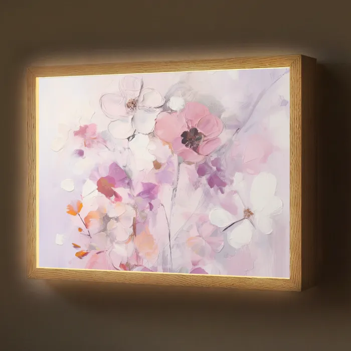 Bloemen - Lila - Watercolor - Kunst Light Box met batterij (Wandlamp) middel -z3d_website