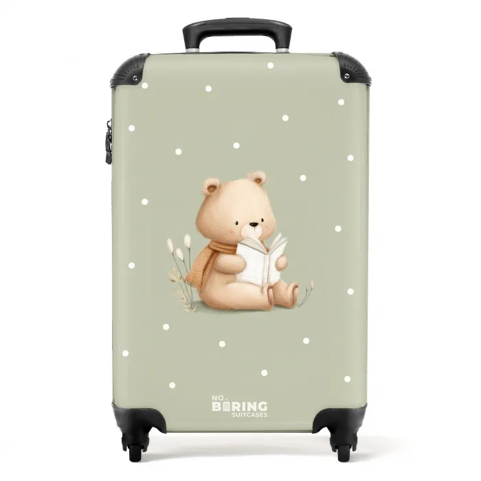 Een bruine beer die een boek leest - Groen NBS - Handbagage koffer - Kinderen Unisex middel -productfoto_recht