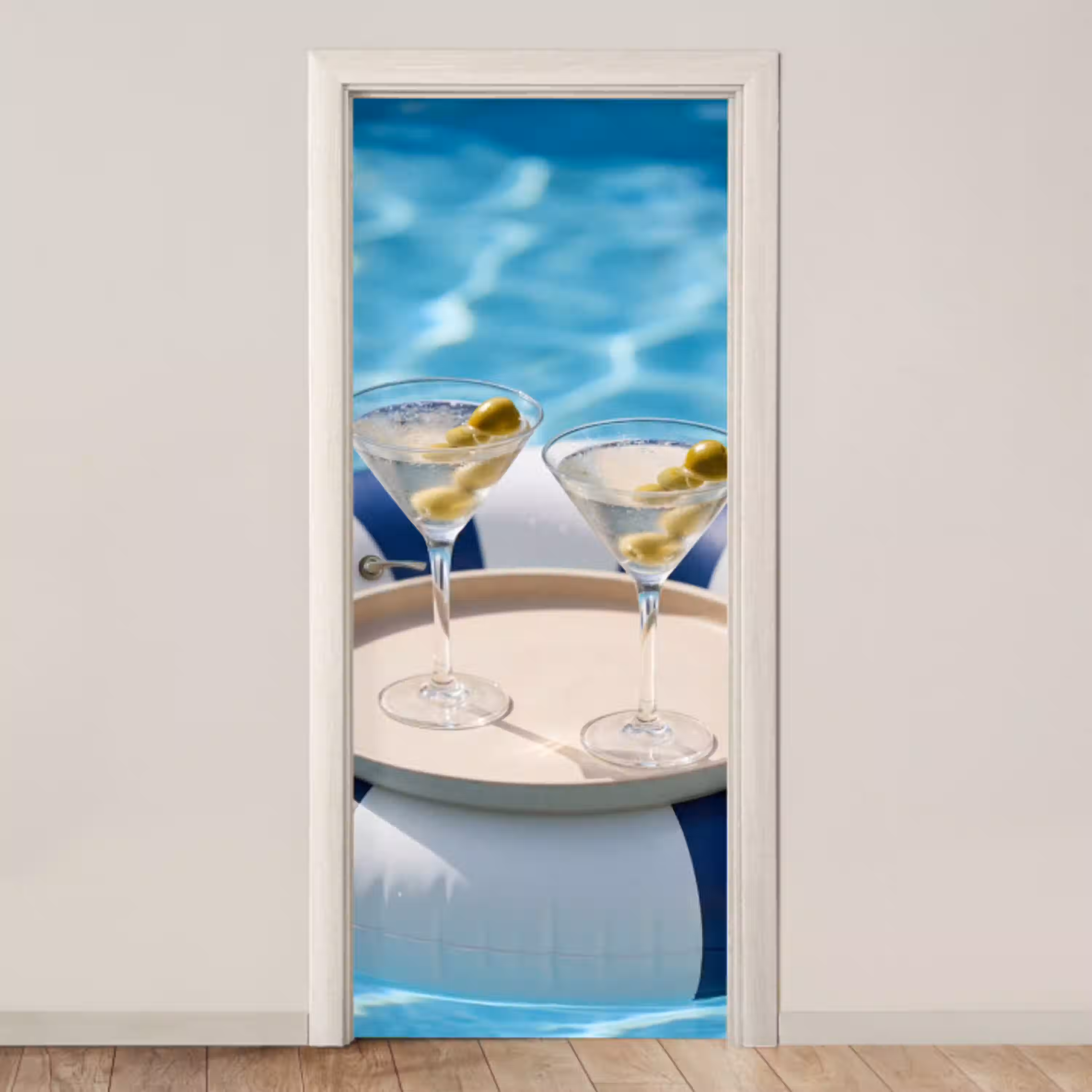 Cocktail - Zwembad - Zomer - Blauw deurposter klein -3d_beige