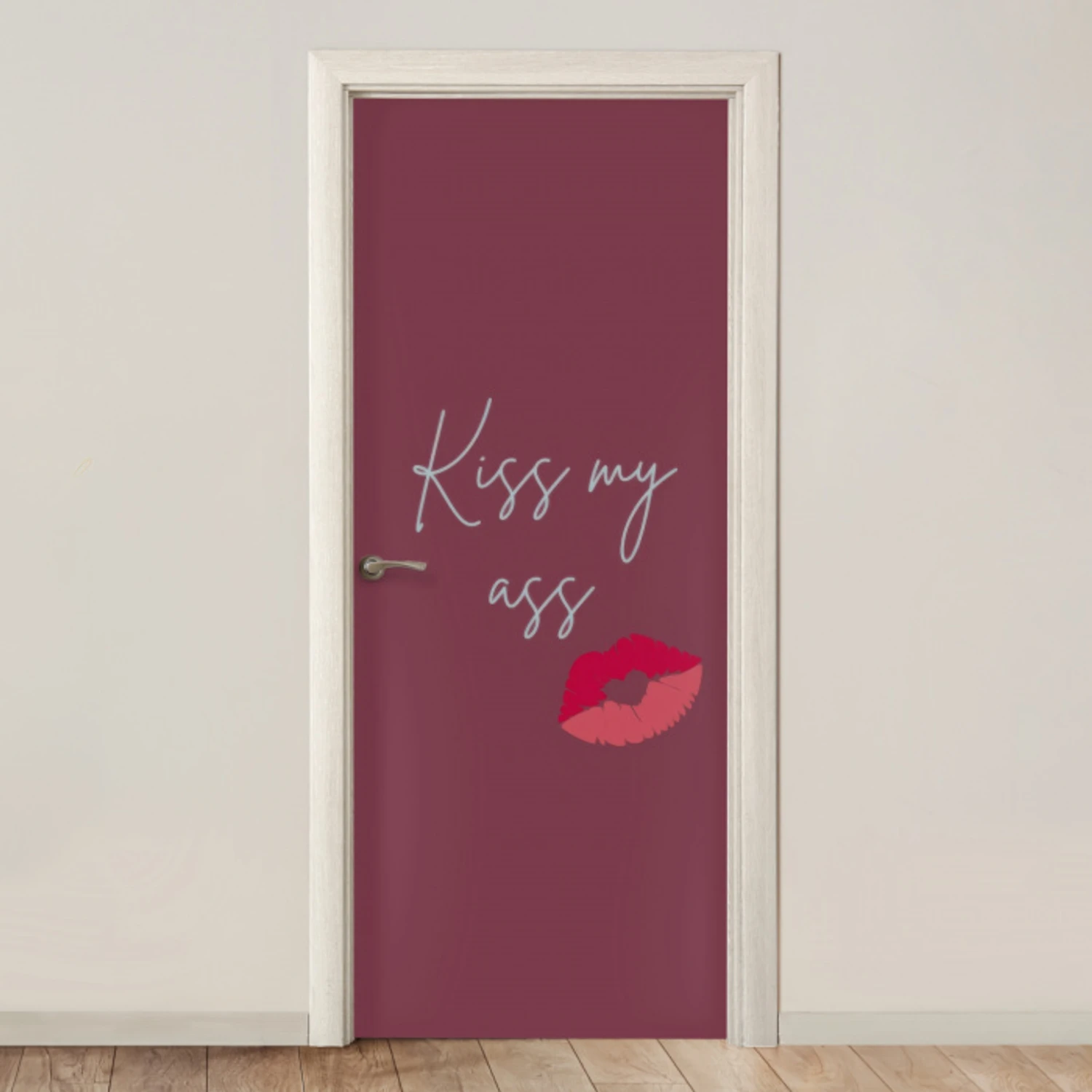 Kiss my ass - Lip - Bordeaux deurposter klein -3d_beige