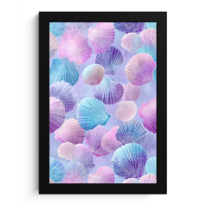 Schelpen - Paars - Blauw - Patroon fotolijst zwart zonder passe partout klein -3d