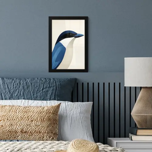 Illustratie - Blauw - Vogel fotolijst zwart zonder passe partout klein -sfeer3