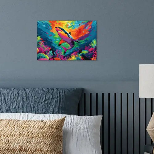 Haai - Koraalrif - Abstract - Kleurrijk poster papier klein -sfeer2