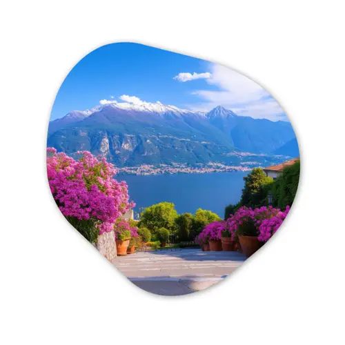 Lake Como - Italië - Landschap Wandcirkel Organisch Aluminium middel -3d