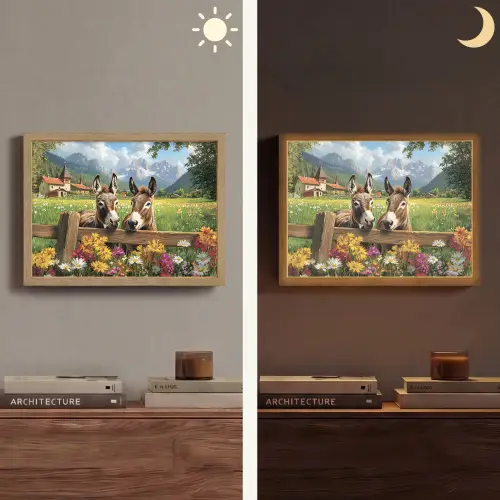 Ezels - Bloemen - Zomers Light Box met batterij (Wandlamp) middel -sfeer3