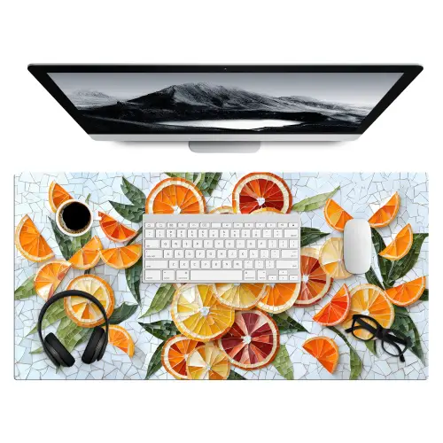 Schijfjes - Fruit - Oranje - Mozaïek Muismat XXL klein -3d