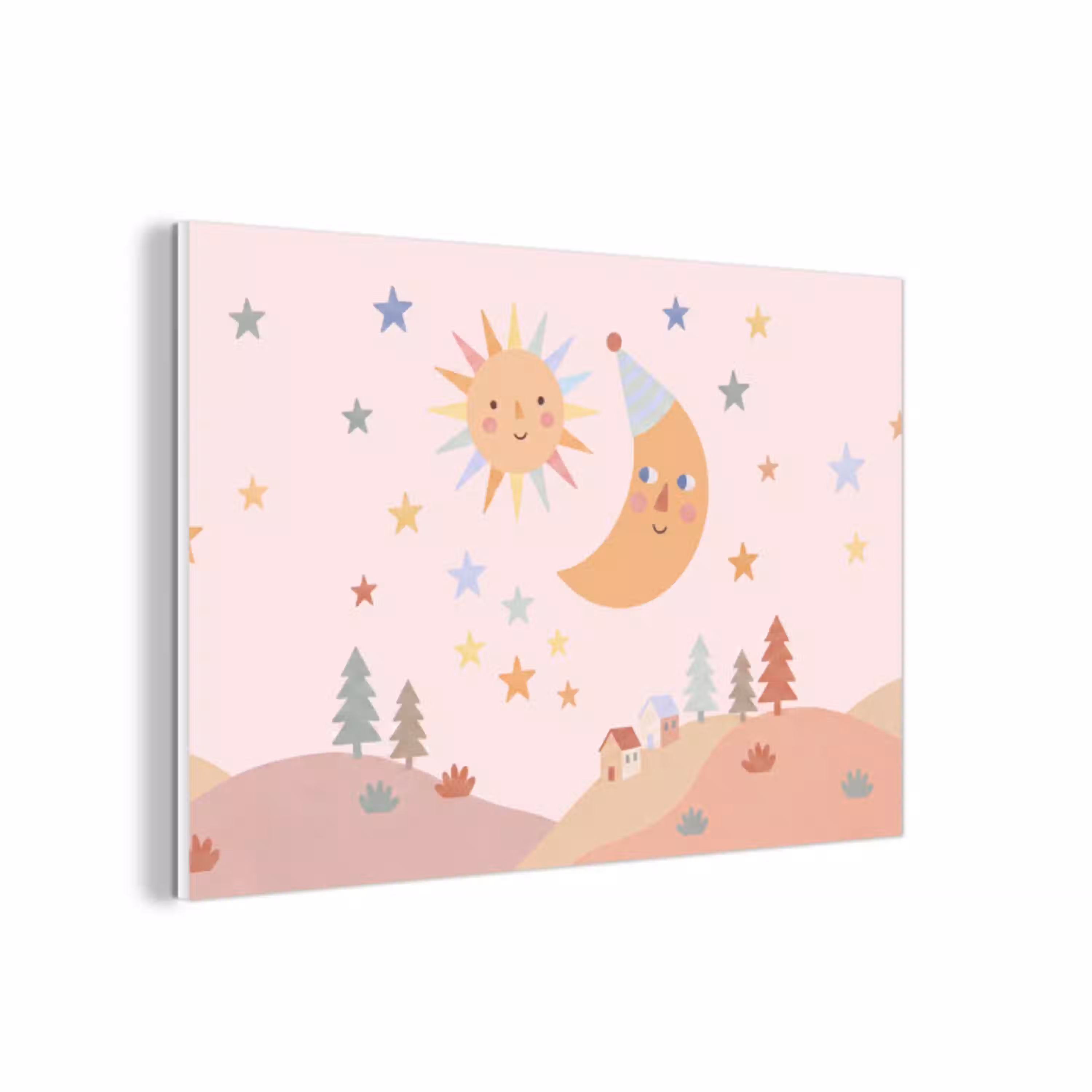 Zon - Maan - Sterren - Kinderkamer - Pastel forex 5mm xxl -3d