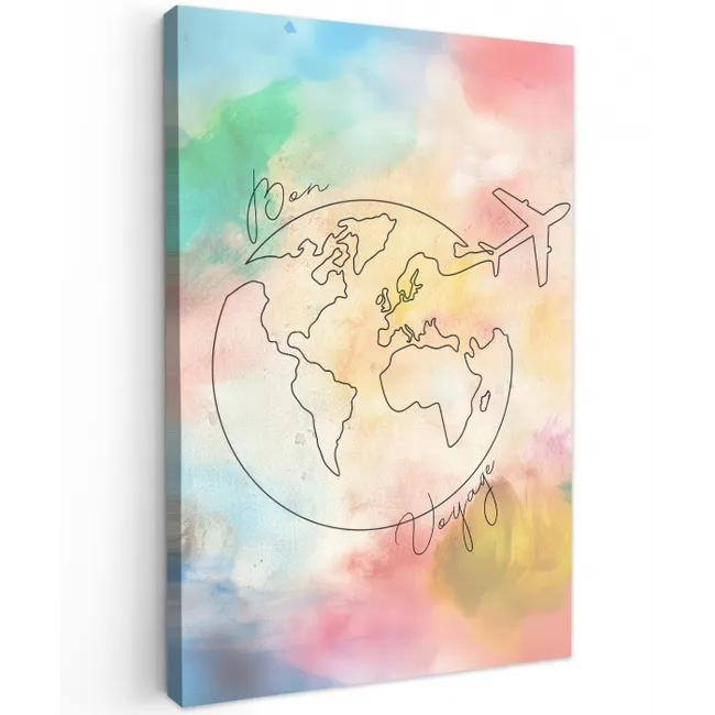 Voyage - Wereldbol - Pastel - Quote Tuinposter op houten frame 2 cm dik middel -3d