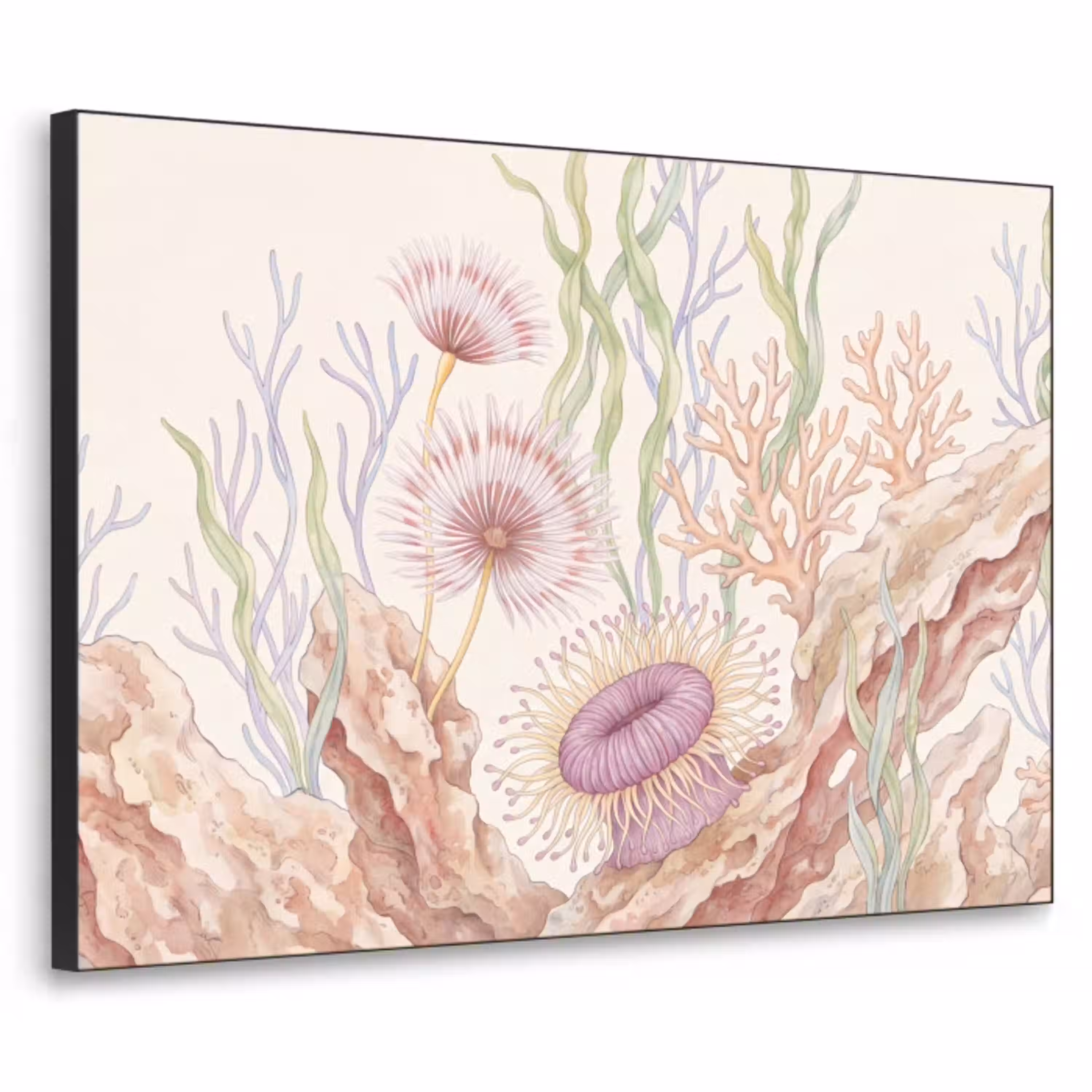 Zeeleven - Koraal - Onderwater - Illustratie - Kleurrijk Textielframe zwart klein -3d