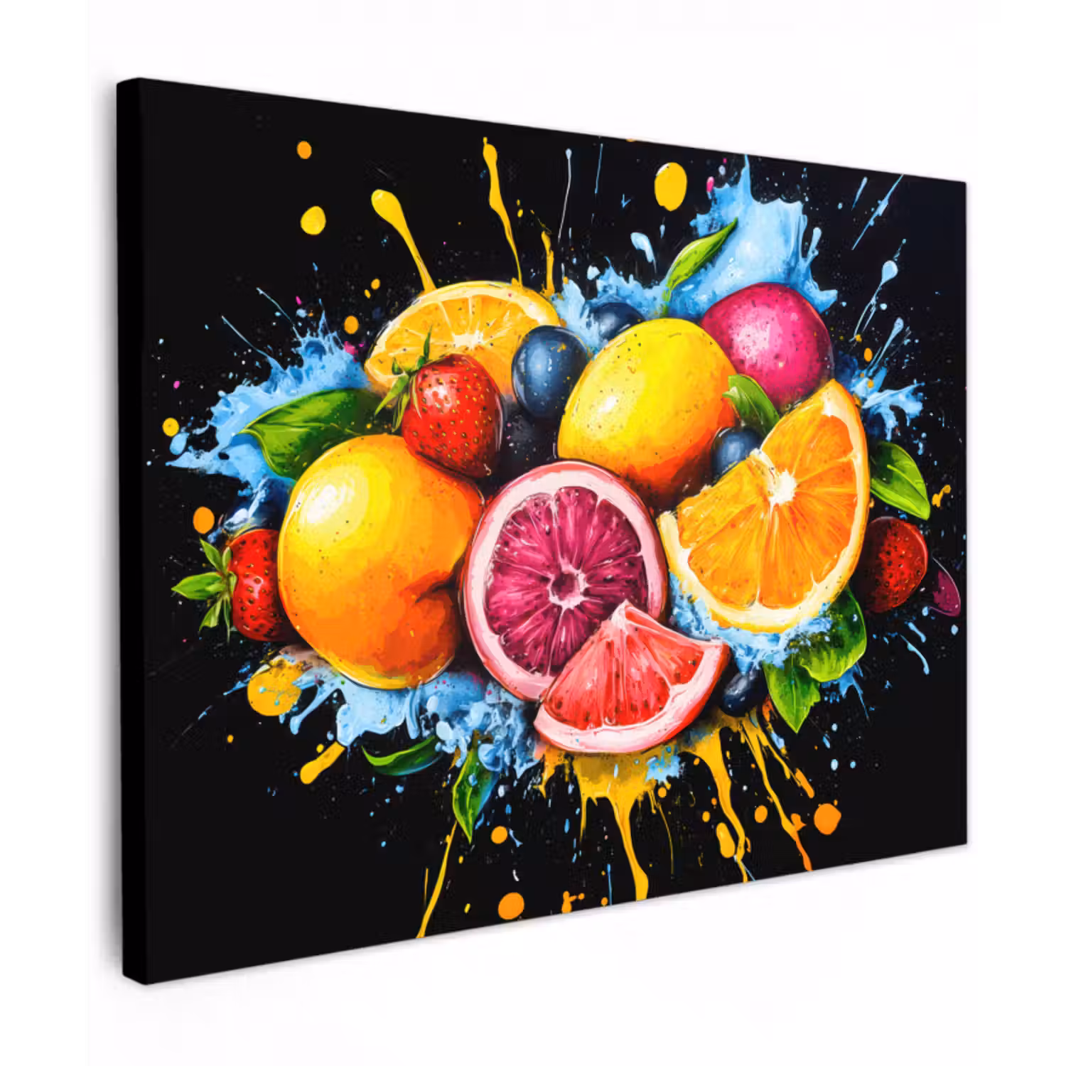 Leinwandbild - Obst - Graffiti - Bunt - Orange - Erdbeere - Abstrakt