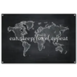 Krijt - Zwart - Quote - Wereldkaart tuinposter los doek groot -3d