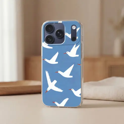 Vogels - Wit - Patroon Telefoonhoesje iPhone 17 Pro klein -sfeer2