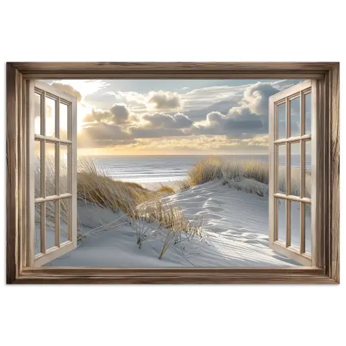 Doorkijk - Strand - Duinen - Zee - Natuur poster papier klein -3d