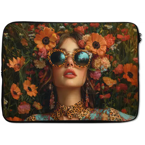 Vrouwen - Bloemen - Modern - Bril - Abstract laptophoes neopreen klein -zkaufland3dotto