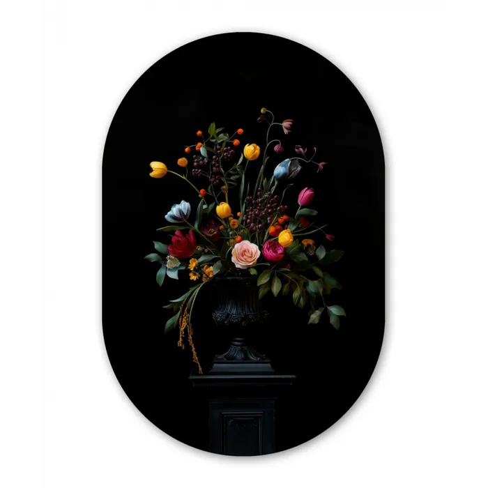 Klassiek - Vaas - Boeket - Bloemen Wandcirkel Ovaal Glas middel -3d