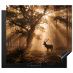 Hert - Bos - Mistig - Natuur - Goud Inductie beschermer vinyl 3mm middel -3d