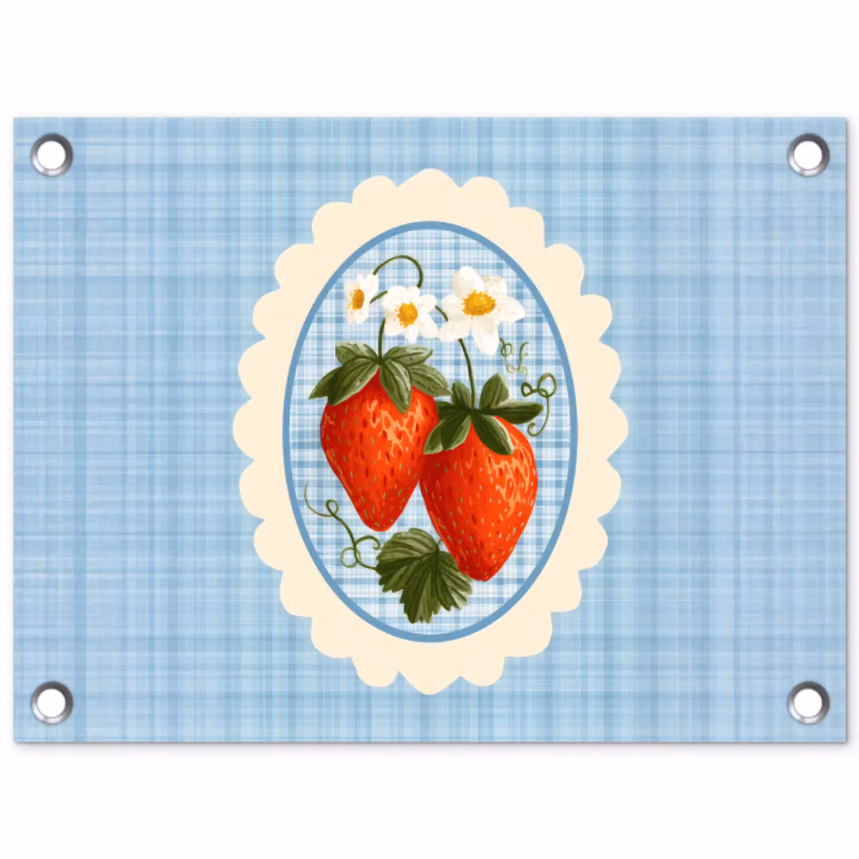 Aardbeien - Lijst - Rood - Geruit tuinposter los doek klein -3d