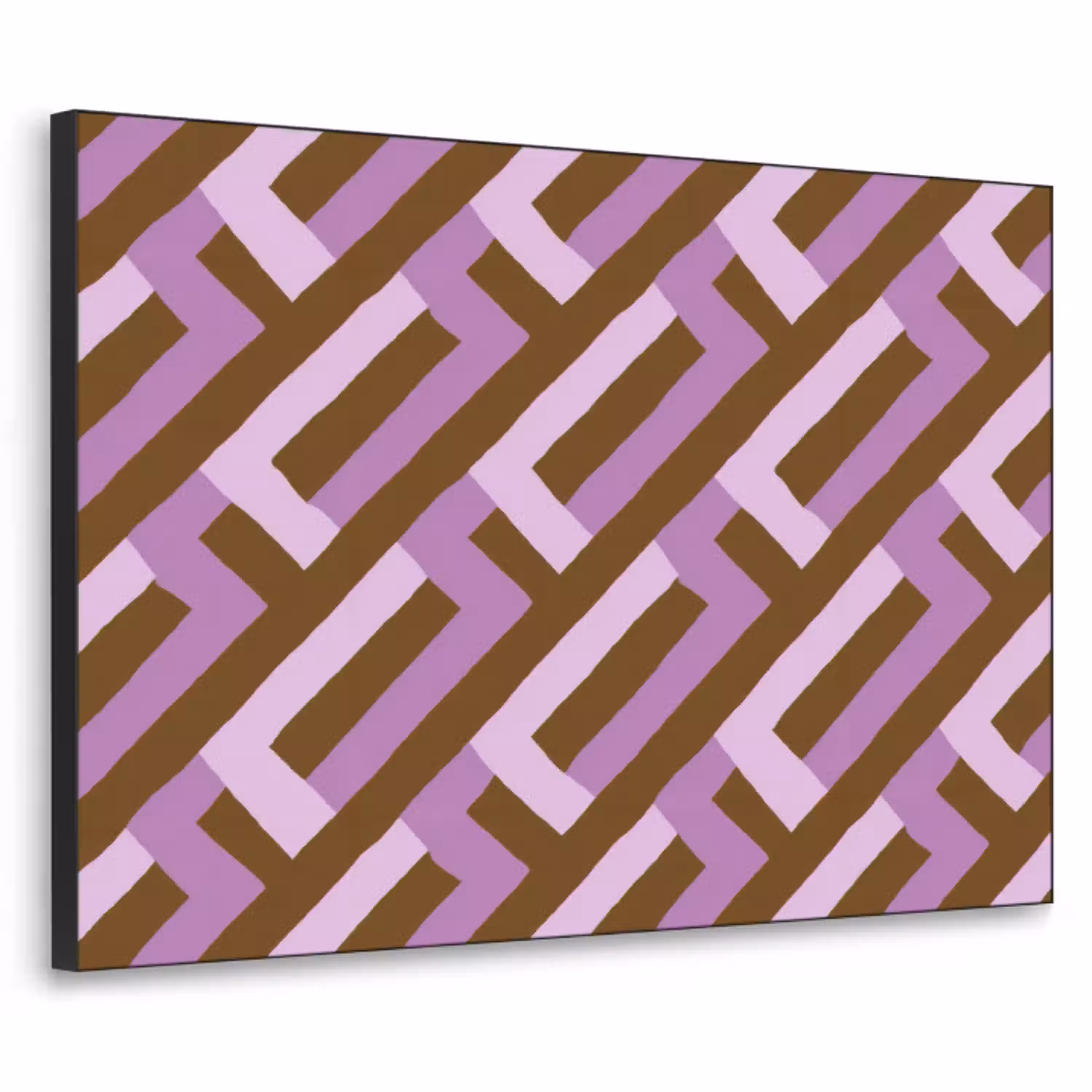 Bruin - Roze - Geometrisch - Meander - Patroon Textielframe zwart klein 947 -3d