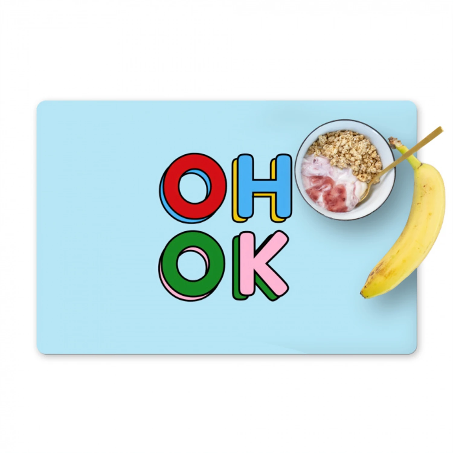 Oh ok - Blauw - Kleurrijk Placemat vinyl groot -zzzproduct_Kitchenyeah-website