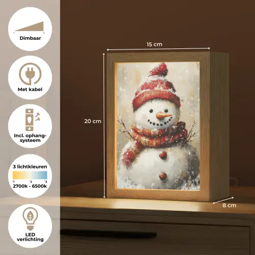 Sneeuwpop - Winter - Sneeuw - Beige Light Box met kabel (Tafellamp) klein -USP_NL