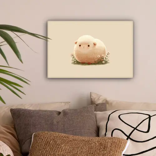 Schaap - Beige - Bloemen canvas 2cm klein -sfeer1