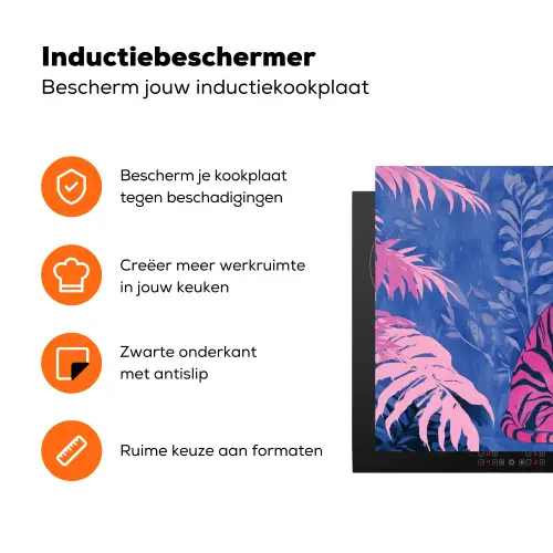 Tijger - Roze - Bladeren - Jungle Inductie beschermer vinyl 3mm klein -zzzzzzz-td-ups