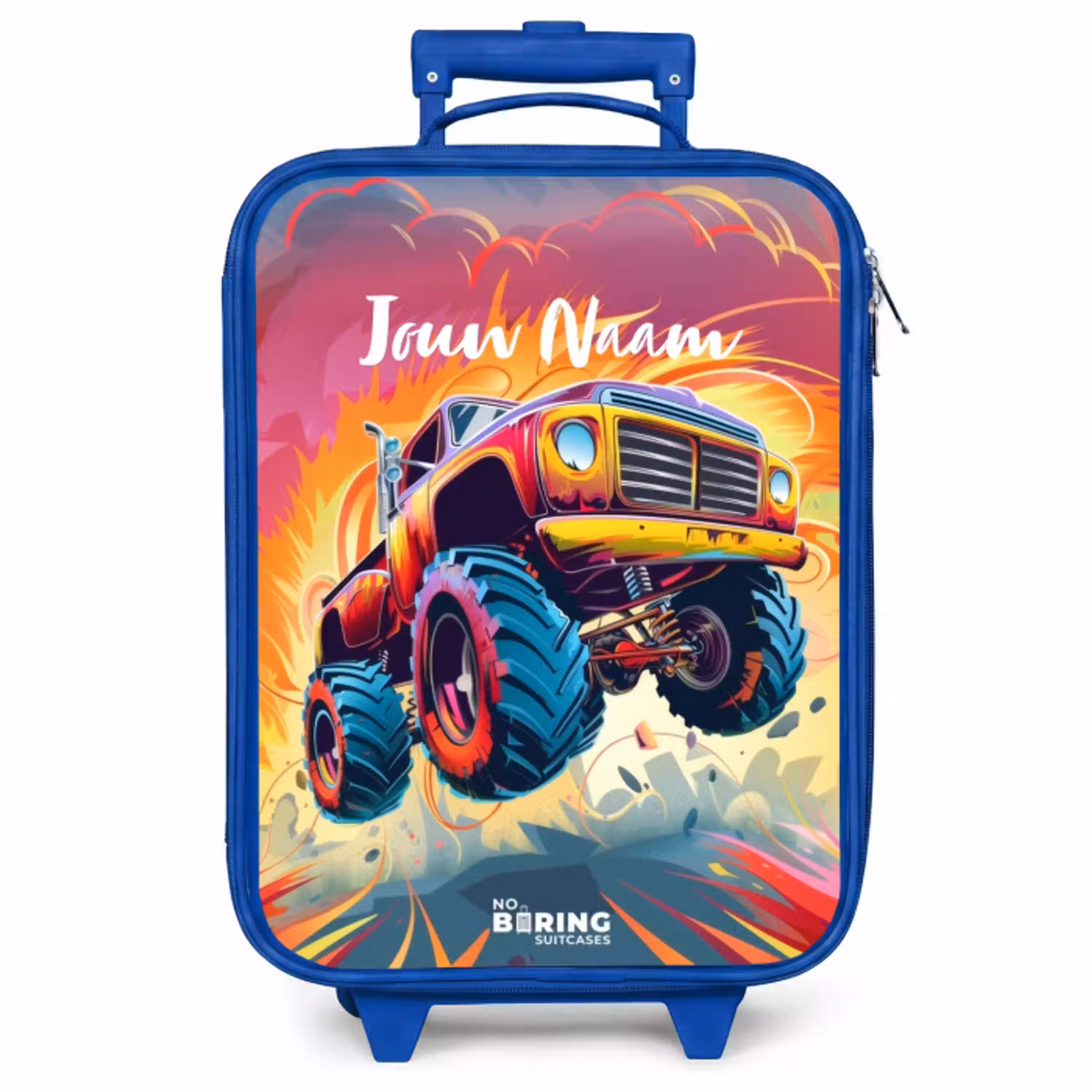 Roze Monstertruck Vliegt over het Asfalt Kinderkoffer - Blauw klein -zzz_website3d