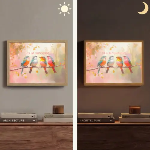 Vogels - Tak - Quote - Roze Light Box met batterij (Wandlamp) middel -sfeer3
