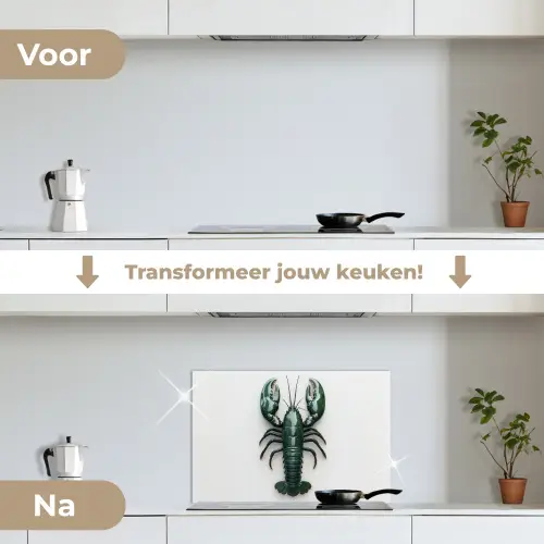 Kreeft - Glossier - Groen - Wit keuken achterwand spatscherm klein -voor_na_NL