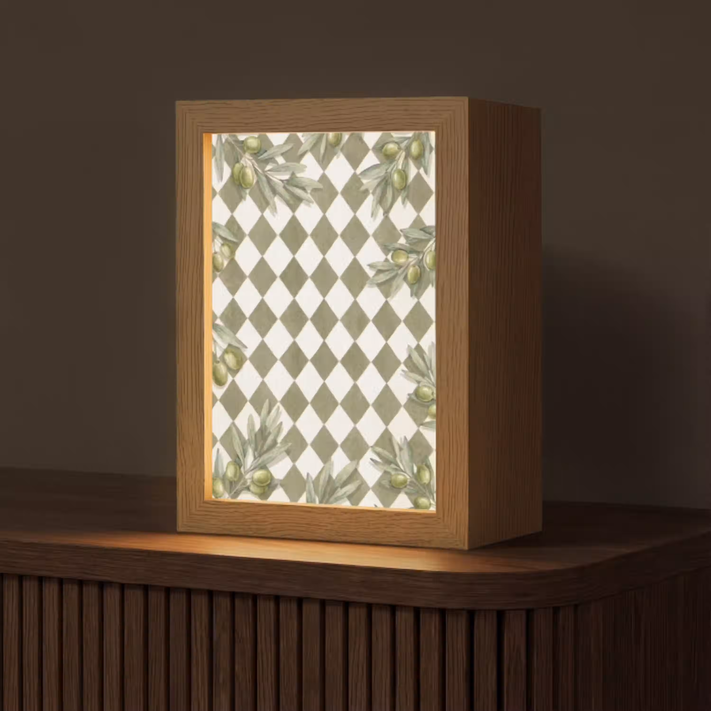 Plant - Olijftakken - Waterverf - Mediterraan - Groen Light Box met kabel (Tafellamp) klein -z3d_website