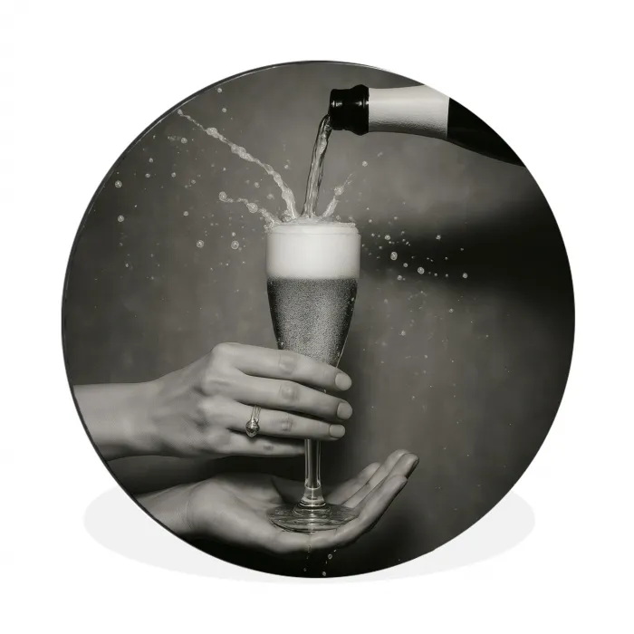 Champagnefles - Glas - Minimalistisch - Spetters Wandcirkel aluminium klein -3d
