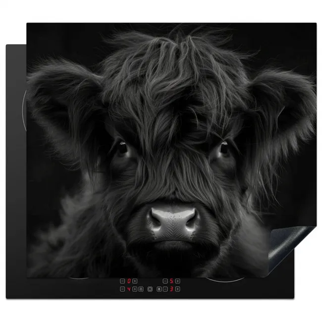 Schotse hooglander - Zwart - Kalfje - Koe Inductie beschermer vinyl 3mm middel -3d