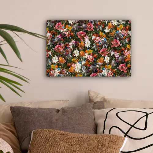 Bloemen - Vlinder - Design - Kunst - Abstract - Schilderij - Oude meesters canvas 2cm klein -sfeer1