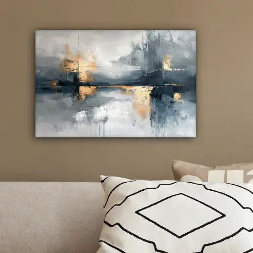 Kunst - Grijs - Goud - Abstract canvas 2cm klein -sfeer3