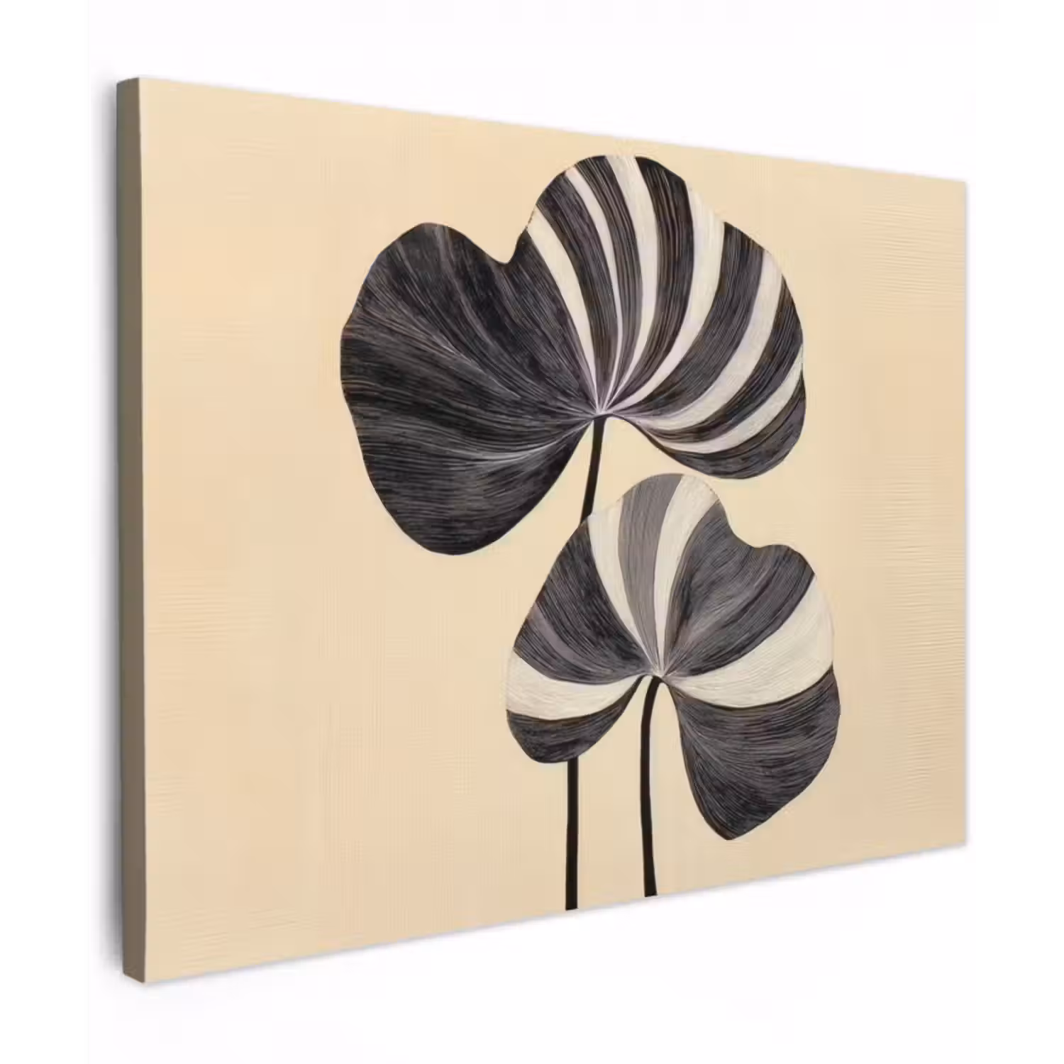Leinwandbild - Schwarz - Blätter - Streifen - Minimalistisch