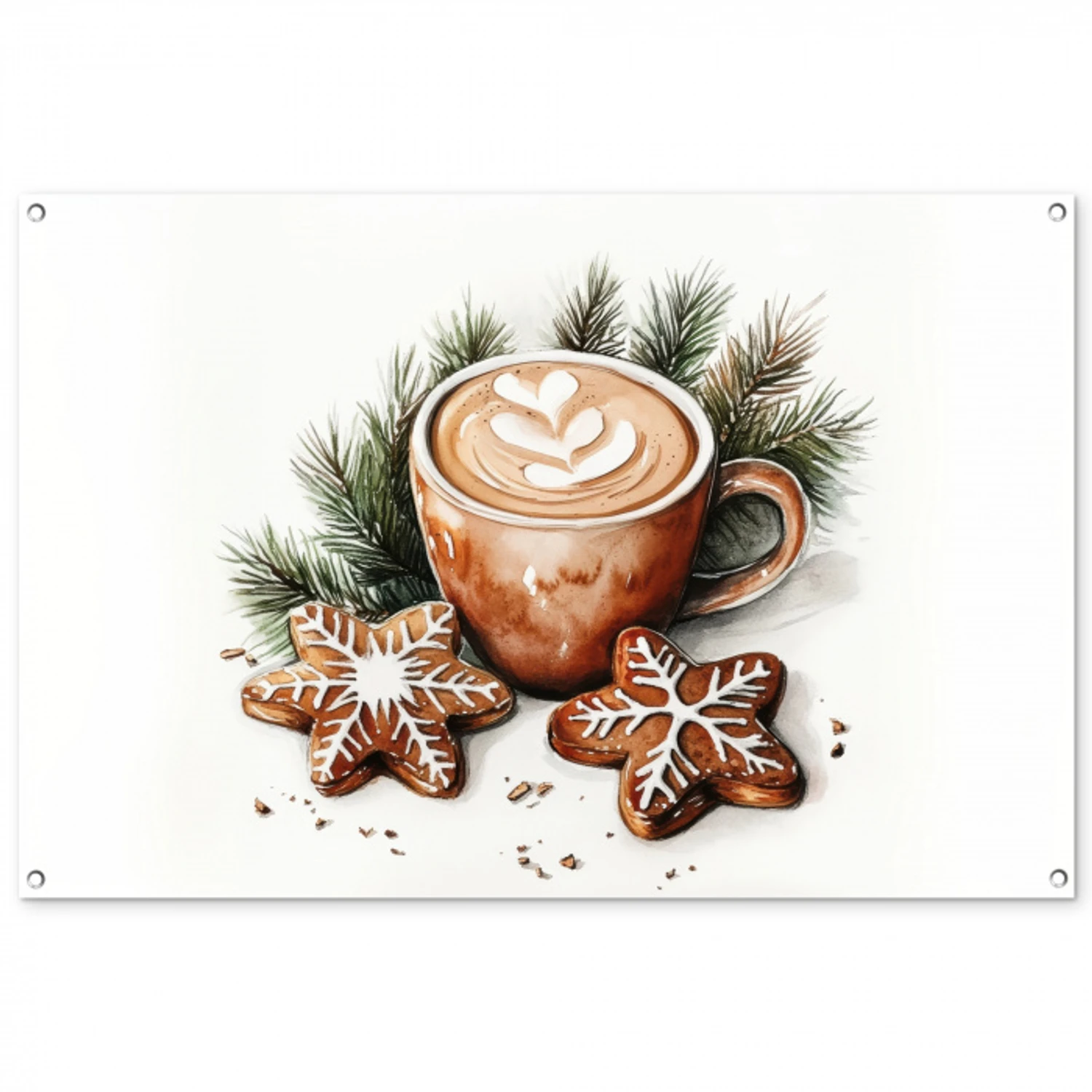 Koffie - Koek - Winter - Art - Kerst tuinposter los doek groot -3d