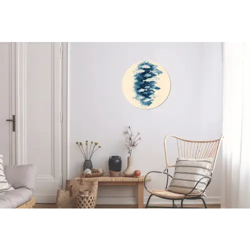 Vissen - Minimalistisch - Blauw Wandcirkel aluminium klein -woonkamer
