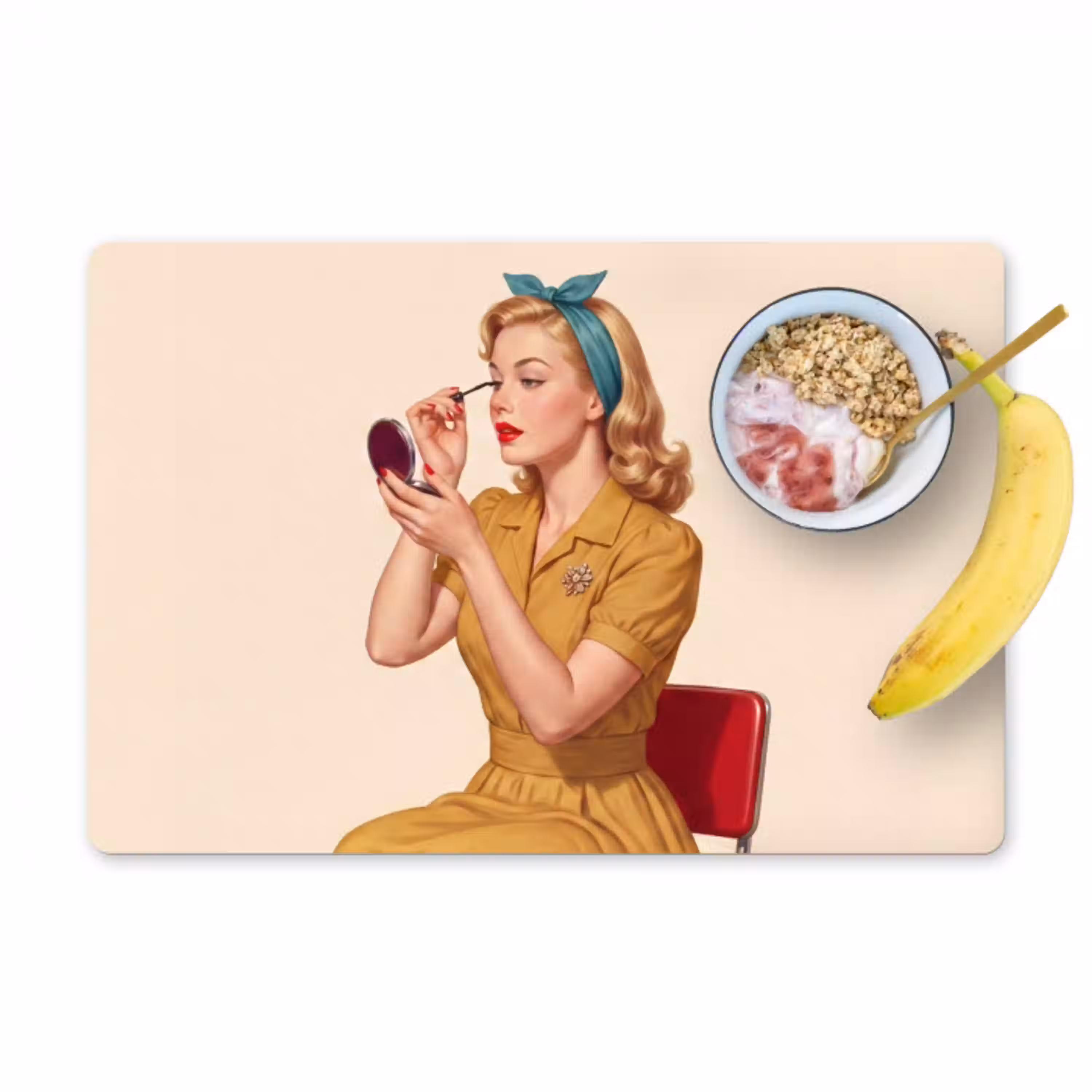 Illustratie - Mascara - Vrouw - Geel Placemat vinyl groot -zzzproduct_Kitchenyeah-website