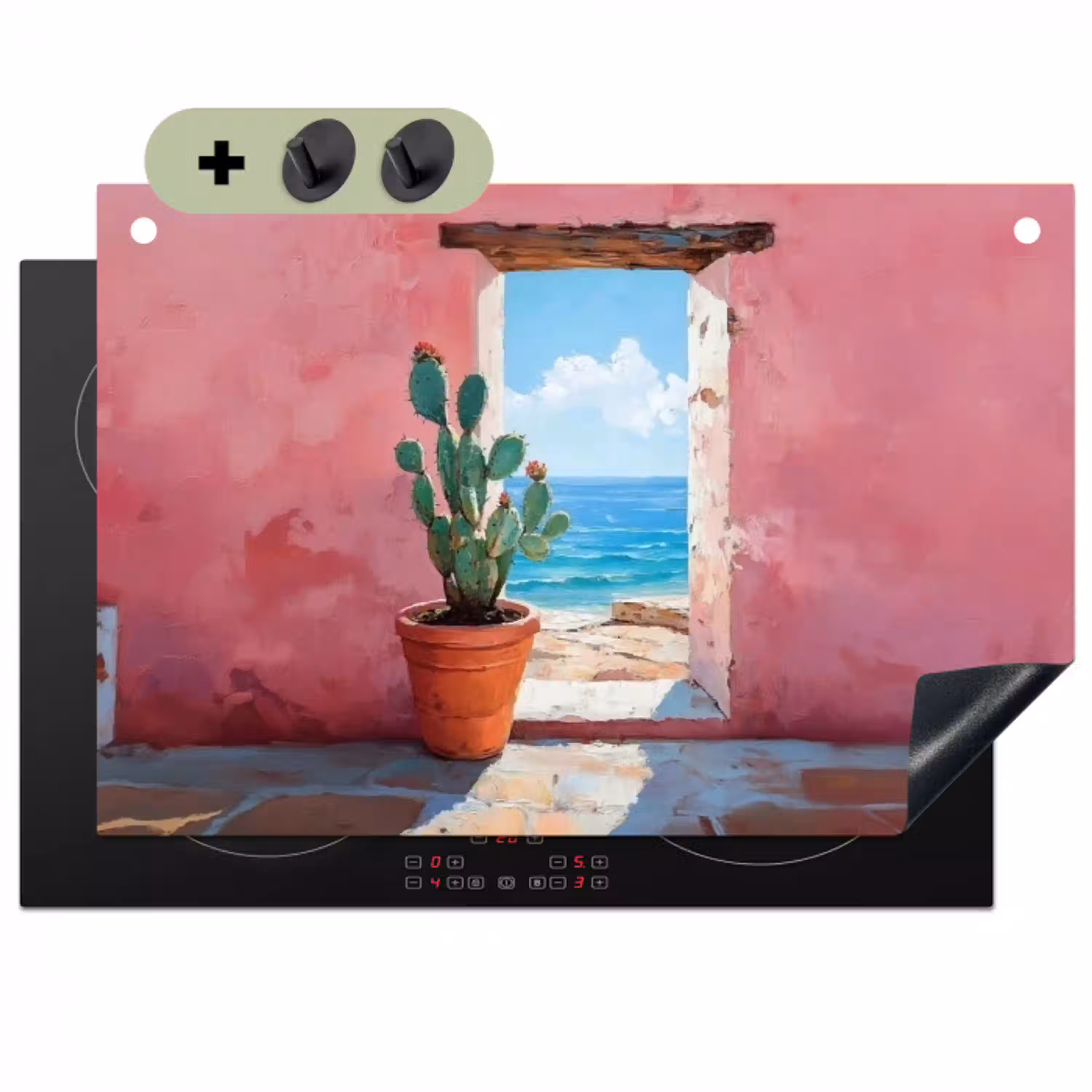 Zee - Roze - Cactus Inductie beschemer met haakjes klein -3d