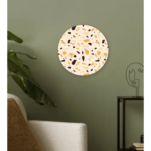 Terrazzo -  Patroon - Geel - Wandcirkel kunststof plaat 5mm dik klein 188 -sfeer3