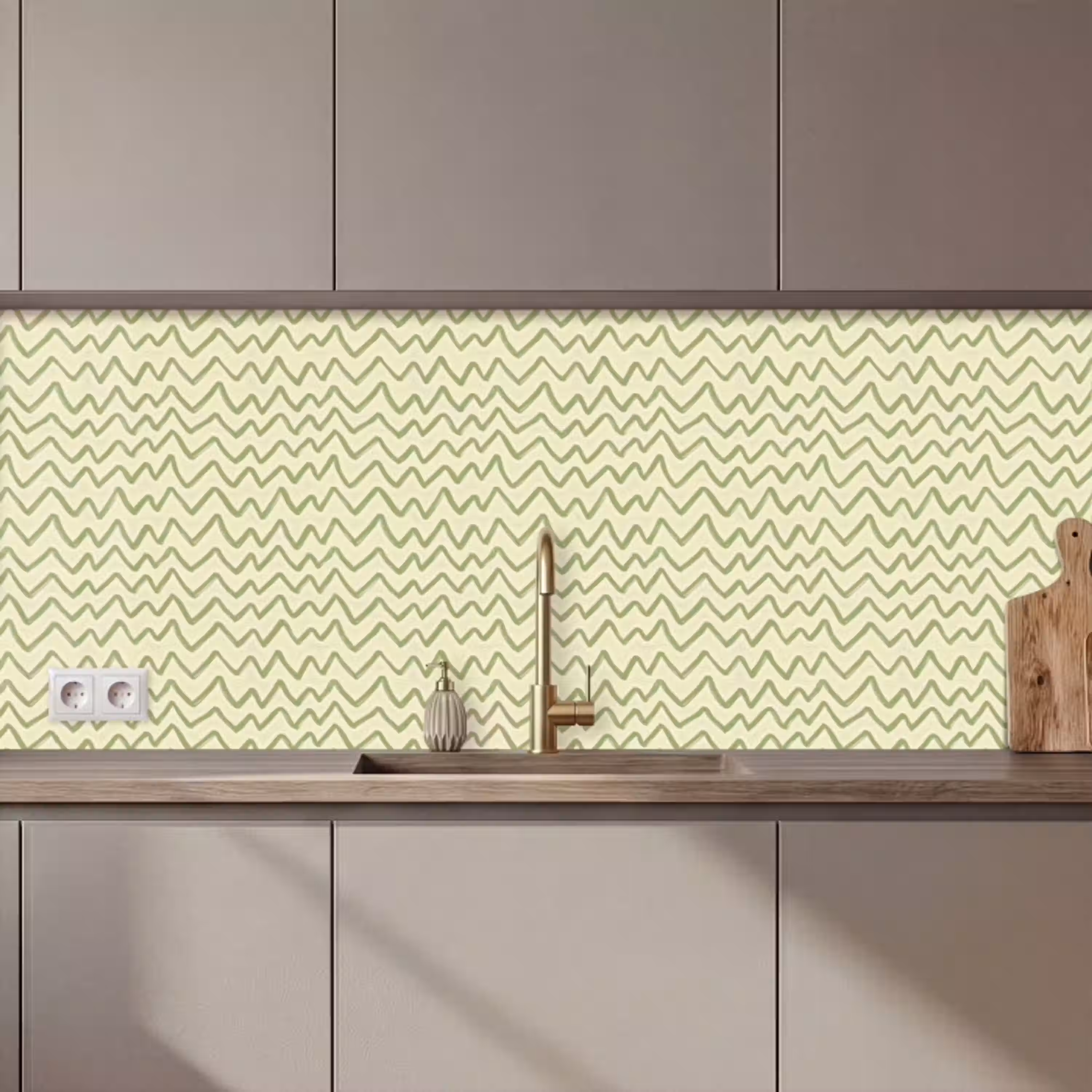 Saliegroen - Zigzag - Handgetekend - Patroon keuken achterwand 2 middel 871 zz_3dshopping