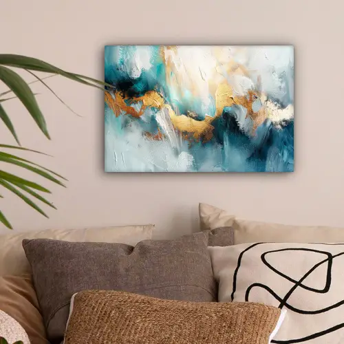 Abstract - Kunst - Gold - Blauw canvas 2cm klein -sfeer1