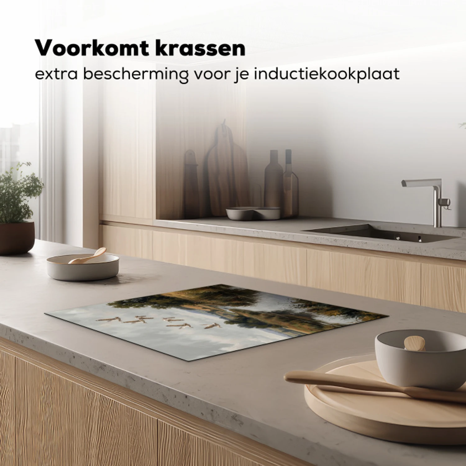 Eenden - Rivier - Landschap - Vlucht - Nostalgisch Inductie beschermer vinyl 3mm middel -sfeer1